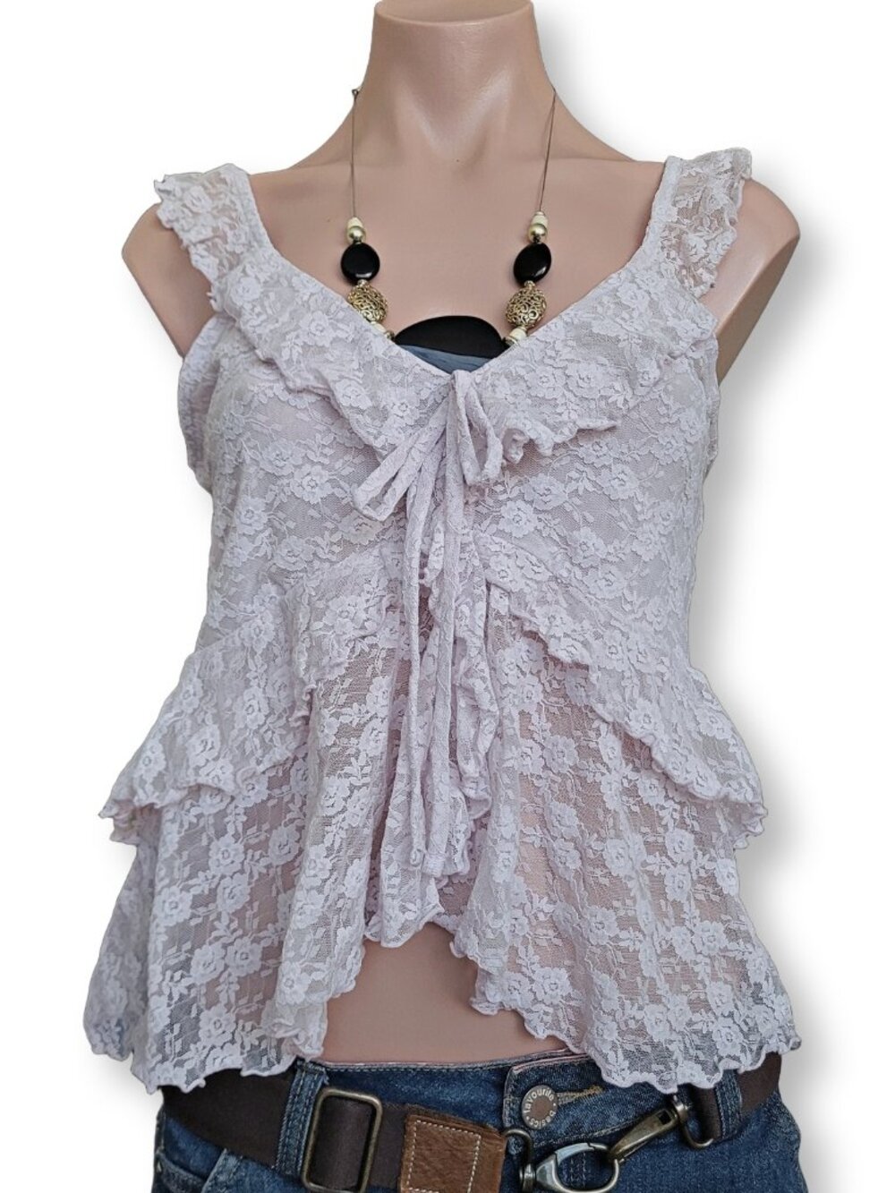 Old Navy Fairycore Lavender Lace Ribbon Camisole Tank Top (M)